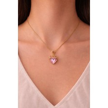 316L Çelik Vintage Tasarım Pembe Kristal Kalp Kolye