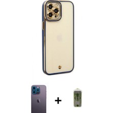 İlk El Grup Ieg™ iPhone 12 Pro Max Kılıf Çekirdek Klasik Serisi - Siyah Joko Magic 5d Hayalet Cam + Mavi Neon Fosforlu Kamera Lens