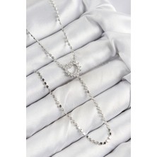 Pirinç Zirkon Taşlı Ezme Zincirli Kalp Model Gümüş Renk Y Kolye - Lisinya