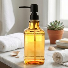 Belya Home 2'li Set Şık Cam Sıvı Sabunluk - Amber Renk 500 ml - Banyo & Mutfak Sabunluk Seti