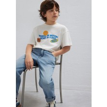 Mavi Skate Baskılı Ekru Tişört 6610450-70057