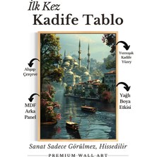 Artan Gallery Italyan Kadife Istanbul Boğazı Tablosu | Cami & Vapur Manzarası Yağlı Boya Görünümlü Ahşap Çerçeveli