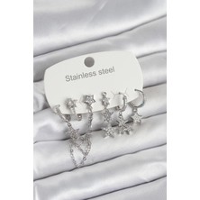 Karahanbey Çelik Gold Renk 6'lı Set Zincirli Yıldız Modelli Kadın Küpe -