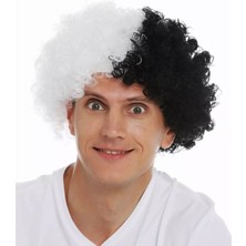 Cm Store Siyah Beyaz Kıvırcık Afro Bonus Taraftar Peruğu