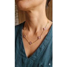 Yonca Kelebek Detaylı Pembe Kolye