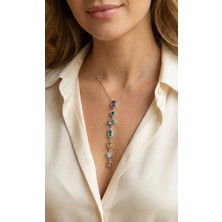 Pirinç Renkli Zirkon Taşlı Model Gümüş Renk 7 Element Kadın Y Kolye - Lisinya