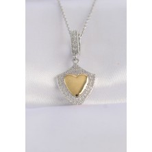 316L Çelik Zincir Gümüş Renk Zirkon Taşlı Tasarım Altın Renk Kalp Kolye - Lisinya