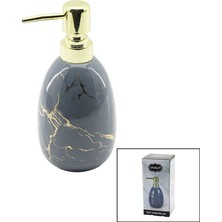 Cm Store Dikey Tombul Gri Mermer Desen Seramik Sıvı Sabunluk Gold Kapak (5067)