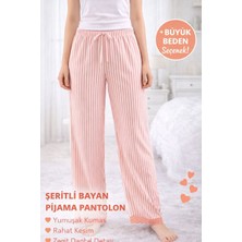 Dantel Detaylı Çizgili Kadın Pijama Altı – Şeker Pembe / Kırmızı M
