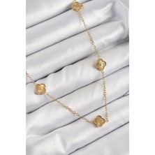 316L Çelik Yonca Model Gold Renk Kadın Kolye - Lisinya