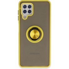 LTG Nova Galaxy A22 Kılıf Montreal Yüzüklü Silikon Kapak - Sarı