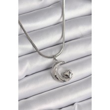 316L Çelik Gümüş Renk Italyan Zincir Zirkon Taşlı Halil Figür Kalp Detay Kadın Kolye - Lisinya