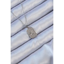 316L Çelik Zincir Gümüş Renk Zirkon Taşlı Kutup Yıldızlı Vintage Kolye - Lisinya