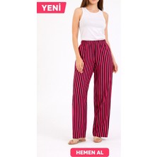 Elegant Stripe Palazzo Pantolon – Siyah/pembe L