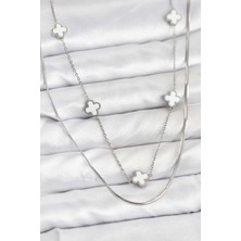 316L Çelik Zincir Gümüş Renk Italyan Zincirli Yonca Model Kadın Kolye - Lisinya