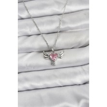 316L Çelik Zincir Gümüş Renk Kanatlı Kalp Model Zirkon Taşlı Kadın Kolye - Lisinya