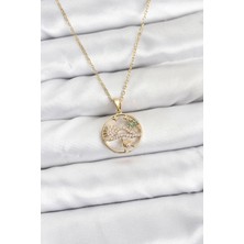 316L Çelik Zincir Gold Renk Şans Kolyesi Model Zirkon Taşlı Kadın Kolye - Lisinya