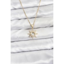 316L Çelik Zincir Gold Renk Kutup Yıldızı Model Zirkon Taşlı Kadın Kolye - Lisinya