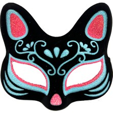 Cm Store Siyah Süet Mavi Kırmızı Simli Kedi Maskesi