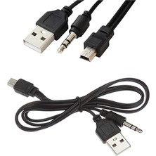 Derwell Mini USB Şarj ve 3.5mm Aux Ses Birleştirici Kablo Mp3 Mp4 Radyo Hoparlör USB To 5 Pin Mini USB Üniversal Ses Bombası Radio Cihazlar Için Şarj Kablosu
