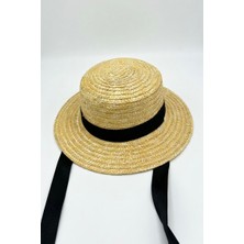 Mollycrush Kadın Hasır Bağcıklı Boater Şapka - Siyah Kurdeleli Vintage Yazlık Güneş Şapkası