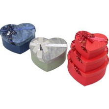Cm Store 3pcs Kalp Çizgili Mix Renkli - Kabartma Desen Karton Hediye Kutusu Kurdelalı 22X20-19X17-16X14CM (5067)
