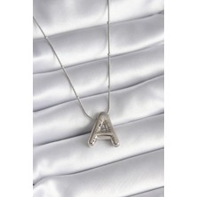 316L Çelik Gümüş Renk Bubble "a" Harf Model Kadın Kolye - Lisinya