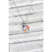 316L Çelik Zincir Gümüş Renk Çiçekli Kedili Model Kadın Kolye - Lisinya