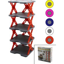 Cm Store Yeni Nesil Akordiyon - Katlanır - 5 Katlı Plastik Ayakkabılık Gri TABAN-27X27CM - Renkli Ayaklar (5067)