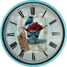 Senka Mey Ithalat® Turkuaz 36 cm Strawberry Bird Figürlü Duvar Saati