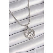 316L Çelik Gümüş Renk Italyan Zincir Zirkon Taşlı Kutup Yıldız Model Kadın Kolye - Lisinya