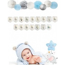 Deha Parti Kağıt Banner Hoşgeldin Bebeğim Mavi Varaklı Baby Shower Hastane Odası