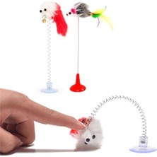 Senka Mey Ithalat® 2li Vantuzlu Fareli Tüylü Hareketli Çanlı ve Esneyen Eğlenceli Peluş Kedi Oyuncağı