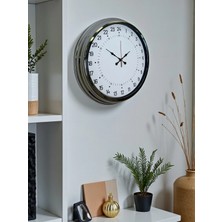 Senka Mey Ithalat® Krom 40 cm Metal 24 Saat Göstergeli Özel Tasarım Duvar Saati