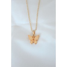 Gold Kaplama Sarı Renk Sedefli Kelebek Kolye - Lisinya