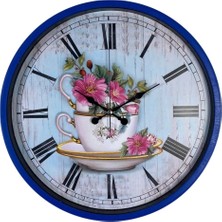 Senka Mey Ithalat® Lacivert Çiçek Desenli 36 cm Duvar Saati