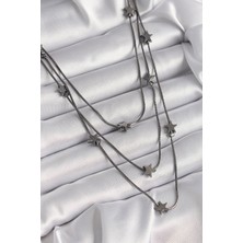 Pirinç Füme Renk 3'lü Yıldız Model Kadın Kolye - Lisinya