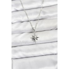 316L Çelik Zincir Gümüş Renk Kutup Yıldızı Model Kadın Kolye - Lisinya