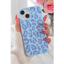Fibaks iPhone 13-14-15 Kılıf Mavi Leopar Şık Tasarımlı Premium Ince Soft Silikon