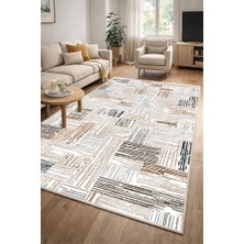Lioara Home Krem/kahverrengi Modern Baskılı Halı – Modern, Kaymaz Taban, Salon & Oturma Odası Için Halı