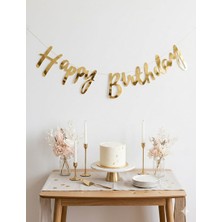 Deha Parti Kaligrafi Banner Happy Birthday Gold Doğum Günü Kutlama Süsleri