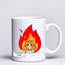 Toyigoo Everything Is Fine Yazılı Kedi Tasarımlı Kupa Model 234 Mizahi Baskılı Seramik Kahve Kupası T