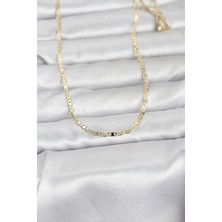 cm 14K Gold Renk Lazerli Yassı Model Zincirli 60 cm Kadın Kolye - Lisinya