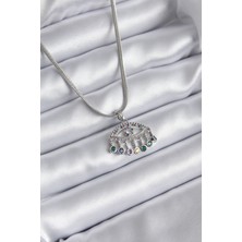 316L Çelik Gümüş Renk Italyan Zincir Zirkon Taşlı Göz Figür Kadın Kolye - Lisinya