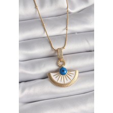 316L Çelik Gold Renk Zincir Zirkon Taş Detaylı Nazar Boncuk Göz Model Kadın Kolye - Lisinya