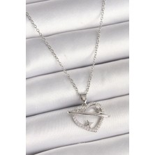 316L Çelik Gümüş Renk Zincir Zirkon Taşlı Kalp Model Yıldız Detay Kadın Kolye - Lisinya