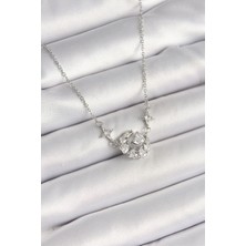 316L Çelik Gümüş Renk Zirkon Taşlı Hilal Kalp Model Kadın Kolye - Lisinya