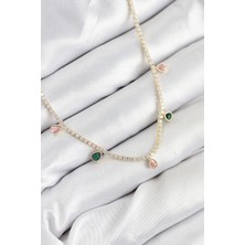 Pirinç Zirkon Taşlı Su Yolu Damla Model Gold Renk Kadın Kolye - Lisinya