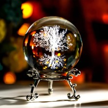 PremiumPort Kristal Cam Küre Yaşam Ağacı Temalı Dekor Metal Standlı, Şık ve Zarif Aksesuar