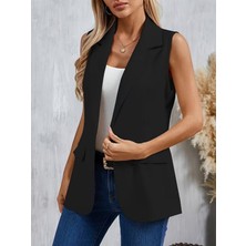 Nidam Butik Kadın Kolsuz Yakalı Önden Tek Düğmeli Atlas Ceket